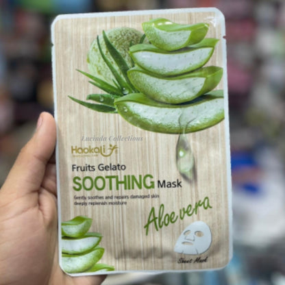 10Pcs Haokali Aloe Vera Facial Sheet Masks Repairs Moisturize Skin Fruit Gelato Soothing Face Mask