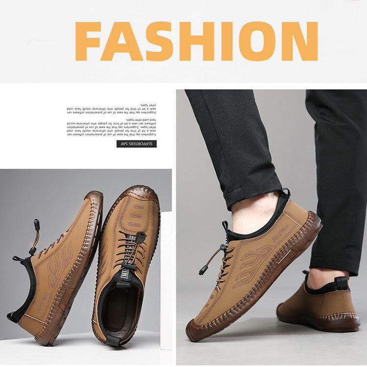Men Shoes Soft Bottom Soft Surface Men's Shoes Athletic Casual Leather Walking Shoes Khaki Color Shoes