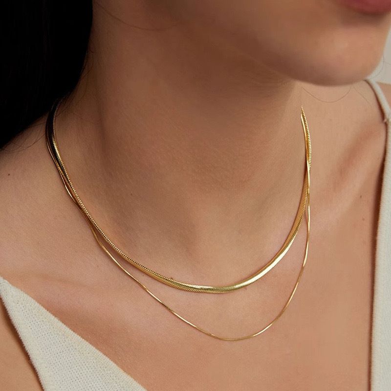 2 PCS/Set Titanium Steel Double Layered Necklace Fashionable Non-Fading High Quality Necklace Women's Personalised Collarbone NecklaceMulti-Layer Necklace Set
