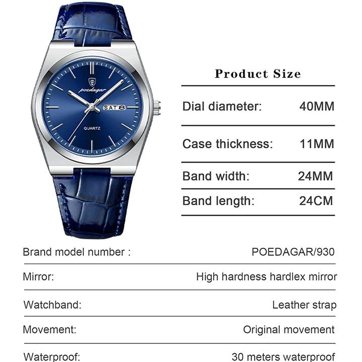 POEDAGAR Men Watches Luminous Calendar Watch Top Brand Business Style Men's Wristwatch Leather Belt Waterproof Quartz Watch For Man Wrist Watch Clock Quartz Full-automatic Men Watches