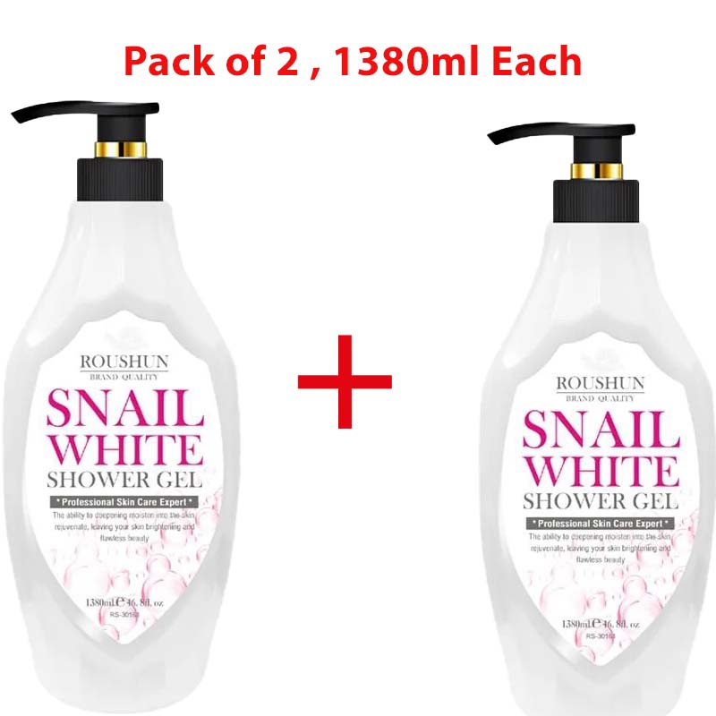 2 Packs Roushun Snail White Shower Gel -1380ml X 2 Body Fast Whitenng Shower Gel Deeply Cleanses Rich and Creamy blend Softer Skin After Wash Roushun Snail White Shower Gel 1380ml X 2