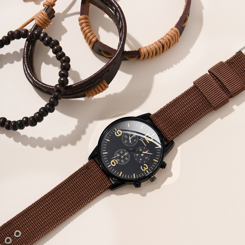 4 Pcs/ Set Men Watches Luxury Fashion Design Leather Watch Luxury Bracelet Set Fashion Business Casul Brown Leather Quartz Wrist Watches For Men Gift Set high quility best price on sale