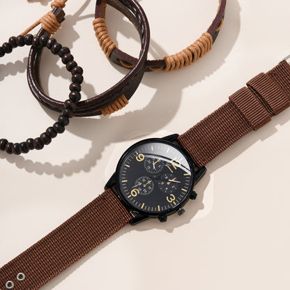 4 Pcs/ Set Men Watches Luxury Fashion Design Leather Watch Luxury Bracelet Set Fashion Business Casul Brown Leather Quartz Wrist Watches For Men Gift Set high quility best price on sale