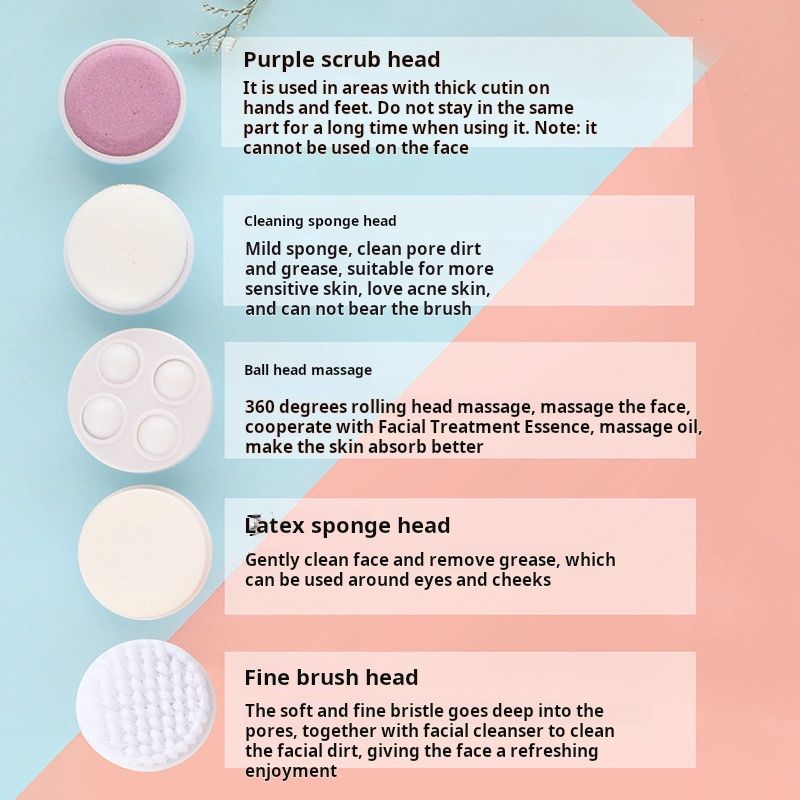 Five in one facial cleanser, electric facial cleanser, facial brush, facial cleansing device, massage beauty device, electric brush, gift