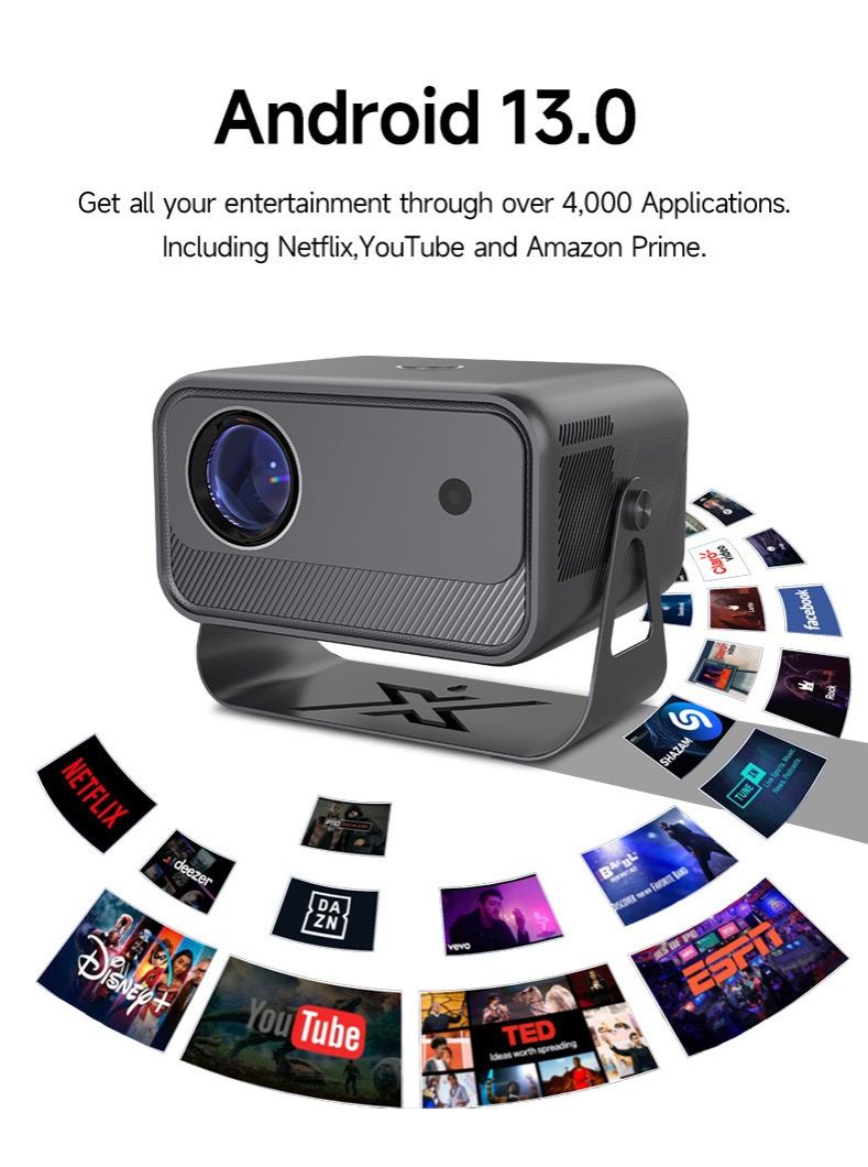 The best-selling model in 2025,1080P 4K Portable WiFi 6 BT V5.0 Projector Home Theater Smart Projector Auto Keystone Movie Projector for OS Android TV stick