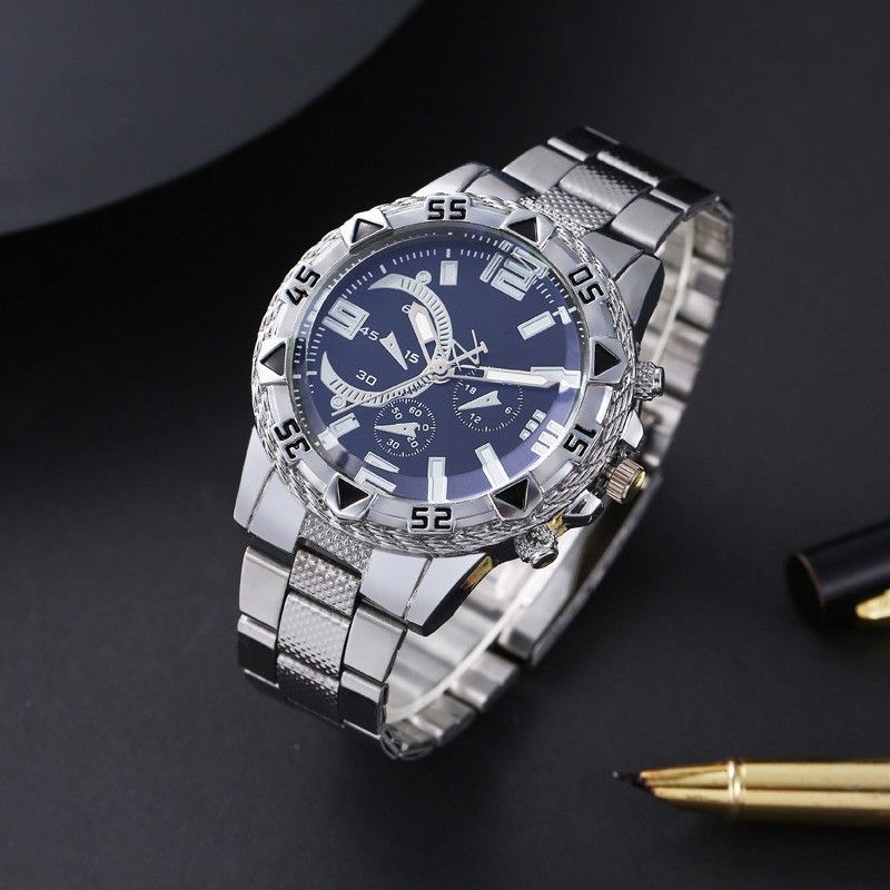 2Pcs/Set Watches Bracelet Set Large Dial Men's Fashion Watch Business Steel Strip Quartz Watch Bracelet