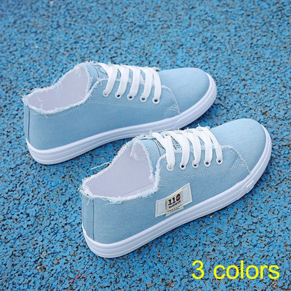 ASSKLO rubber flat shoes canvas shoes sports shoes classic women's shoes ladies shoes slip resistant breathable denim casual shoes running shoes student girl sneakers fashion gifts black blue white