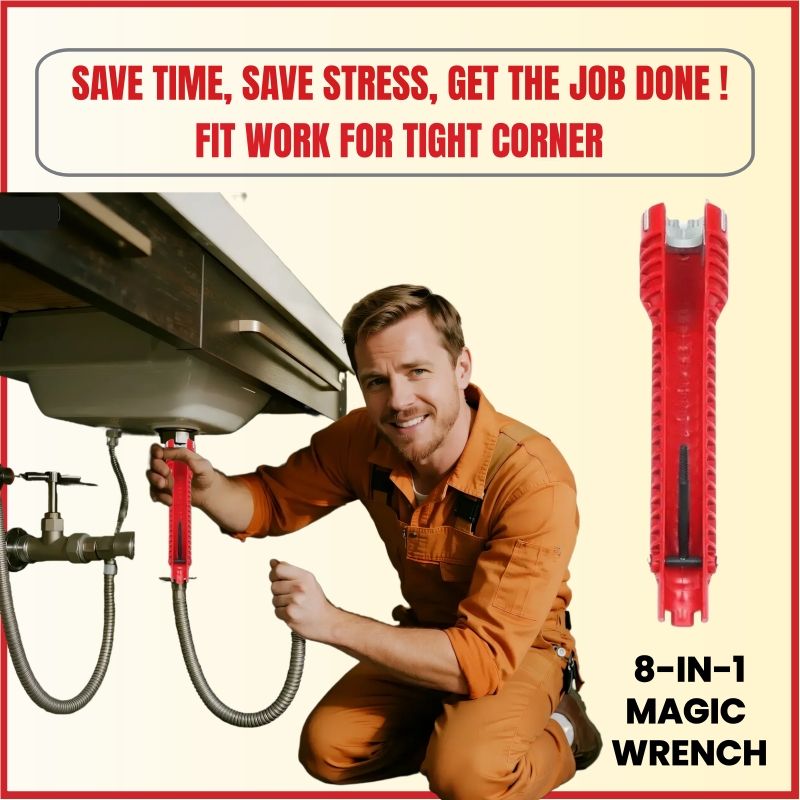 8-in-1 Adjustable Spanner Sink Water Pipe Wrench Multifunctional Sink Installation Tool for bolt Washbasin Wrench Corner Valve Home Decoration Tools Repair Disassembly Tools Jaw Grip Non-Slip Handle