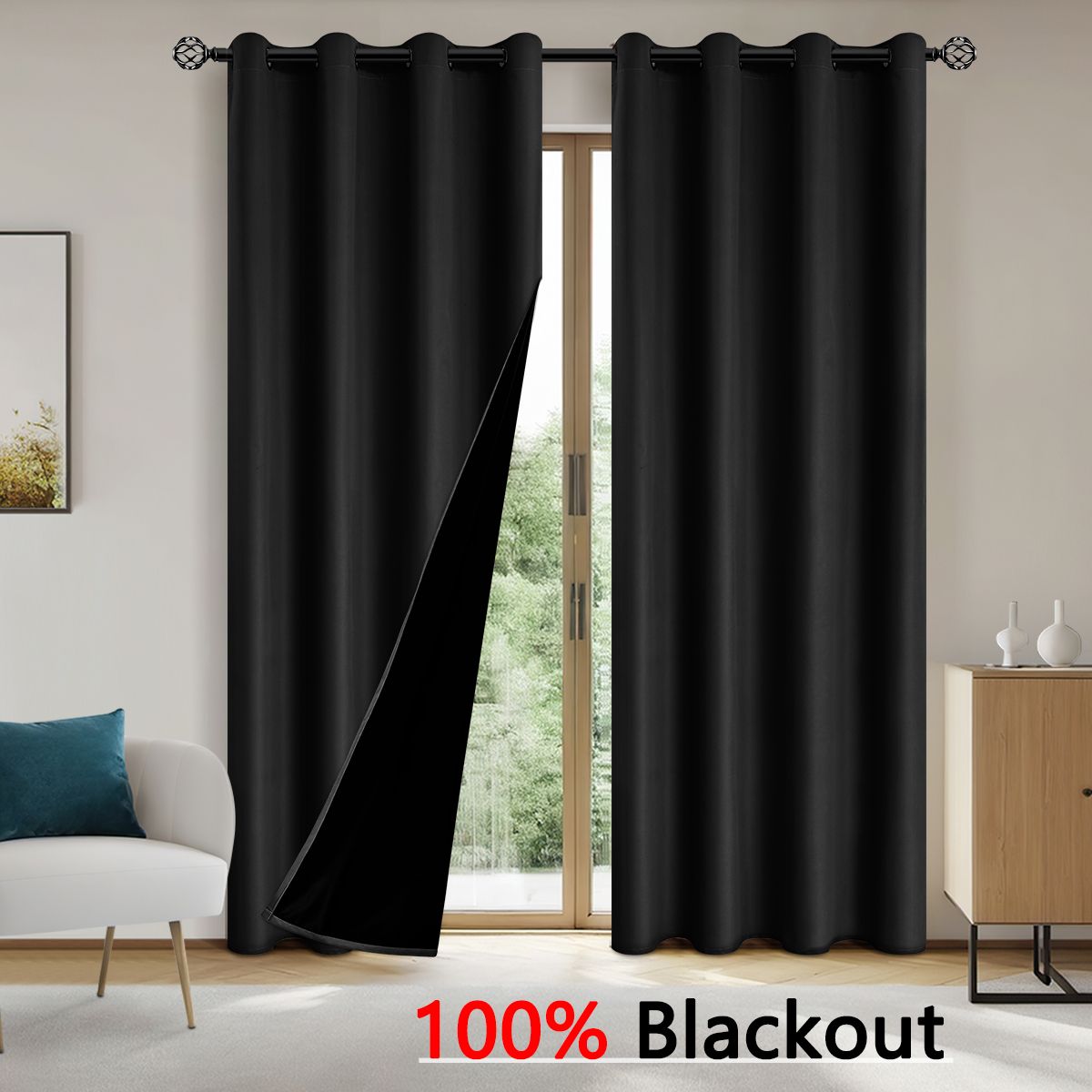 2PCS Solid Blackout Curtains With Coated Insulated Lining Curtains For Living Room Bedroom Home Decor Room Decoration