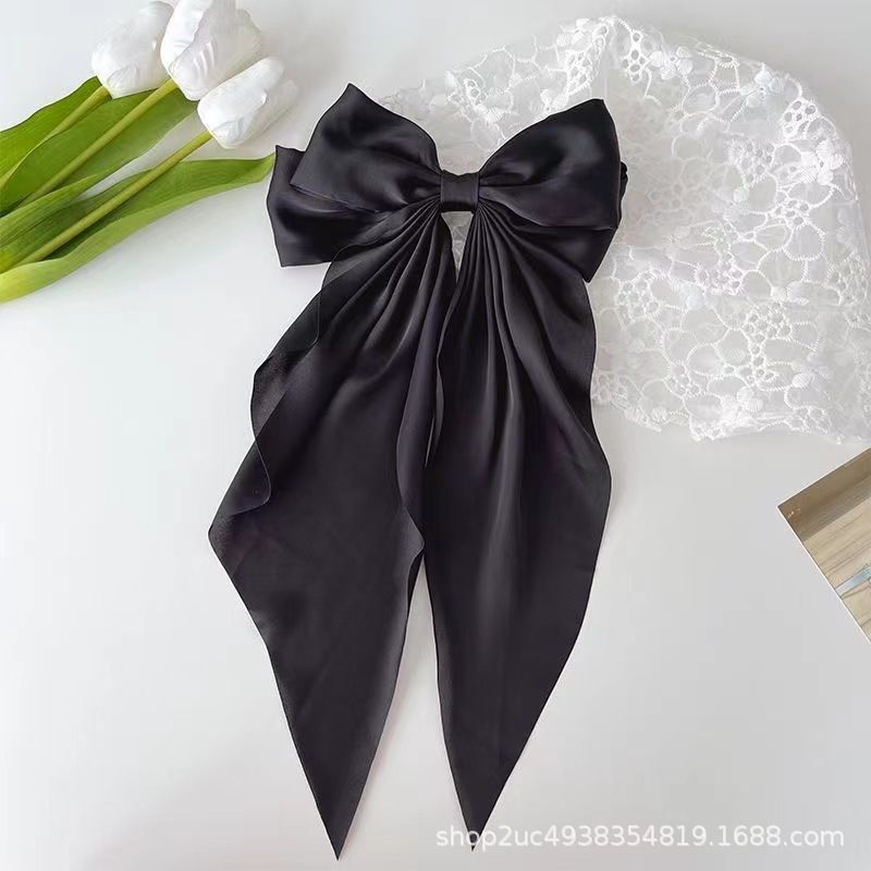 Elegant Large Bow Ribbon Hair Clip For Women Girl Sweet Headbands Soft Satin Hairpin Hairgrip Fashion Hair Accessories Solid Color Ponytail Clip