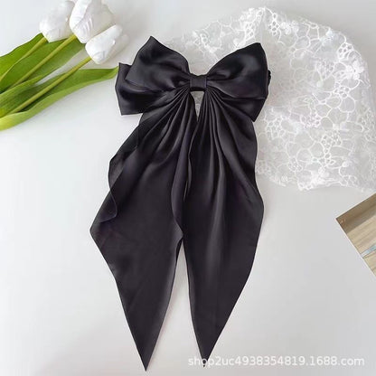 Elegant Large Bow Ribbon Hair Clip For Women Girl Sweet Headbands Soft Satin Hairpin Hairgrip Fashion Hair Accessories Solid Color Ponytail Clip
