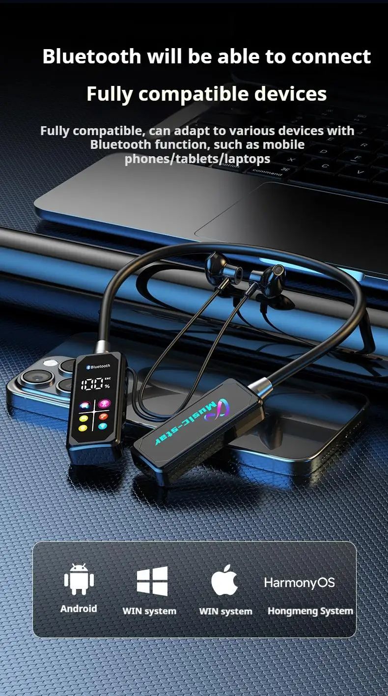 Sports Earphones Two Ears in-ear Wireless Bluetooth Earpods Neckband Earphones Earbuds Ultra-Long Standby Ear Return Monitoring Card Plug-in Noise Reduction Comfortable And Stylish High Quality