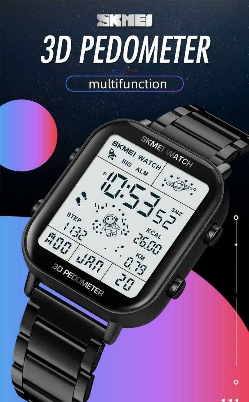 Skmei Men Watches Top Brand Original Men's Watches Multifunctional Walking Steel Strap Men's Electric Watch Sports Calorie Calculation Men's Wristwatch Male Wrist Watch