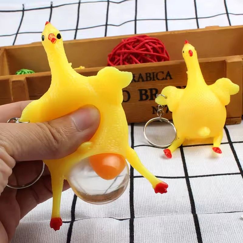 1pc Funny Squeeze Chicken Laying Egg Keychain Anti-Stress Tricky Toys Gag Children's Gift