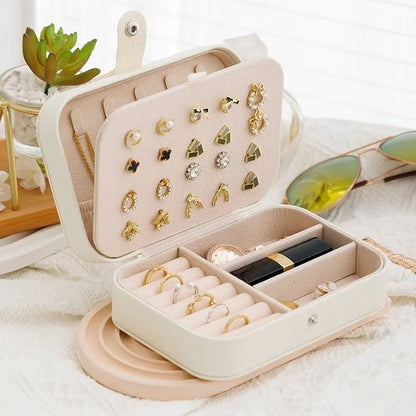 New Portable Jewelry Box Travel Organizer Jewelry Case PU Leather Storage Box Earrings Necklace Ring Jewelry Organizer Display