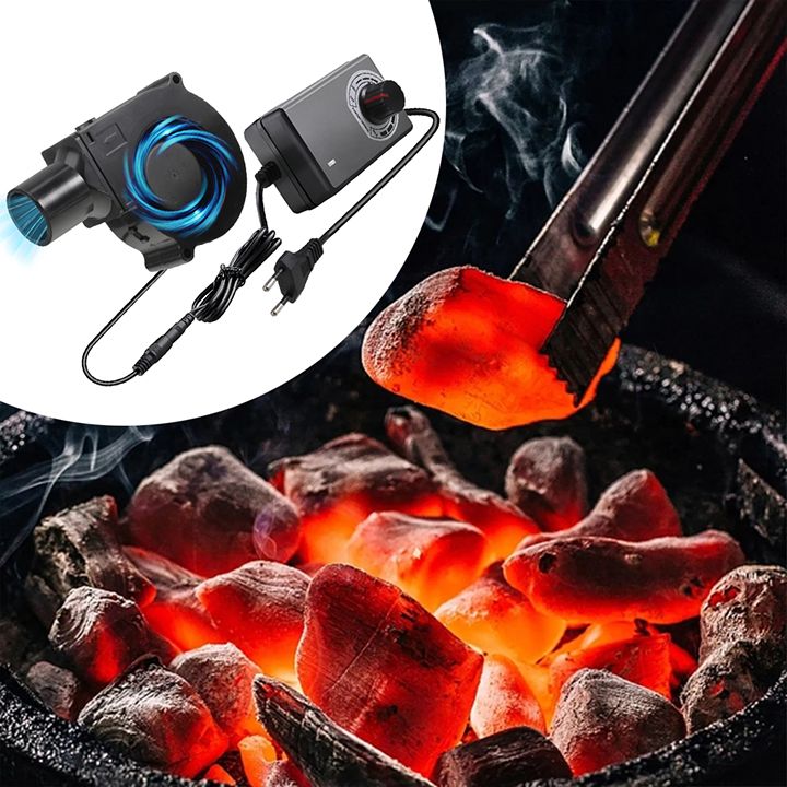 220V BBQ Fan Small Blast Engine with Air Collecting Adjustable Speed Cooking Tool EU Plug Handheld Barbecue Blower Camping AC Powered Fan Variable Speed Control