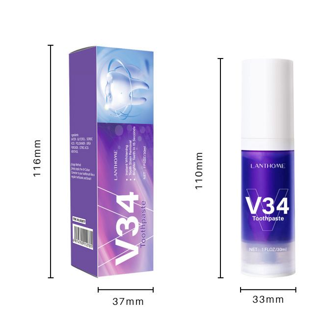 V34 Purple Whitening Toothpaste Remove Stains Teeth Whitening Reduce Yellowing Care For Teeth Gums Fresh Breath Brightening Teeth