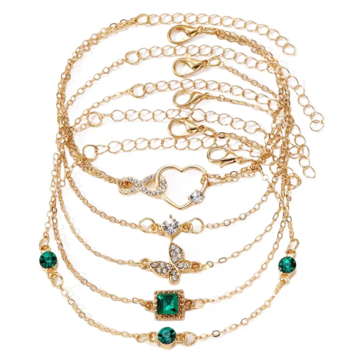 5PCS Women's Gold Bracelet 14K Gold Plated Exquisite Layered Chain Bracelet Adjustable Cute Bracelet Set Used For Daily Wear Or Exquisite Gifts