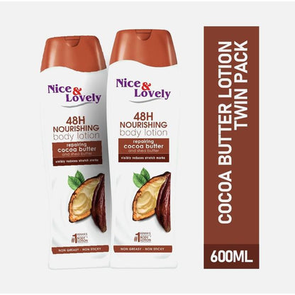 Nice & Lovely Twin Moisturizing Cocoa Butter 600ml Lotion (Pack of 2)