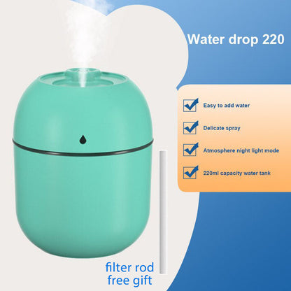 Portable Water Drop Humidifier USB Desktop Indoor Air Atomization Humidifier Household Mute Large Spray Humidifier 220ML Diffuser LED Lamp Diffuser Car Purifier LED Night Light