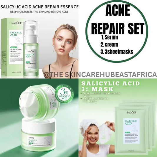 ACNE REPAIR SALICYLIC ACID 3% TREATMENT SET(Serum,cream &3sheetmasks)
