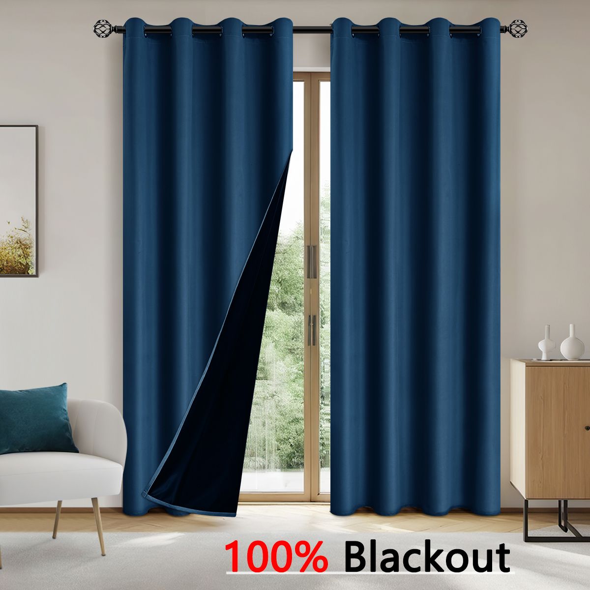 2PCS Solid Blackout Curtains With Coated Insulated Lining Curtains For Living Room Bedroom Home Decor Room Decoration