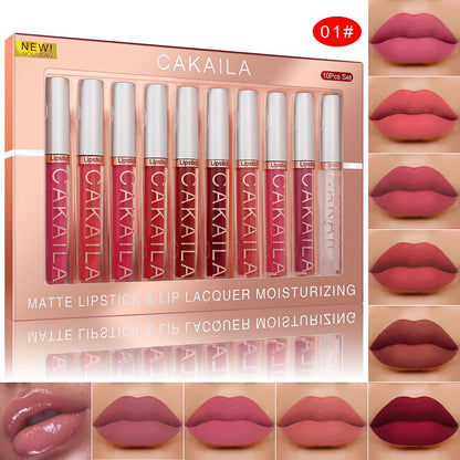 9 matte lip gloss+1 lip oil set boxed lipstick non stick cup popular lipstick set long-lasting makeup bag for girls and women lipstick makeup lips