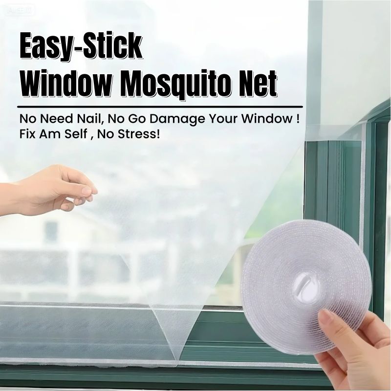 Stick-and-Go Mosquito Net Easy-Stick Window Mosquito Net DIY Insect Window Screen Magic Self-Adhesive Easy Install No Drill Wall Keep Insects Tear Resistant Reusable Adjustable Mesh Fly Screen 1.5m*2m