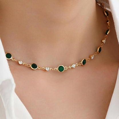 ZHJH Chain Women's Necklace Inlaid With Diamonds Bohemian Green Crystal Necklace Emerald Necklace Exquisite Satellite Necklace Gorgeous Wedding Jewelry Women's Gift Wedding Accessories Dress