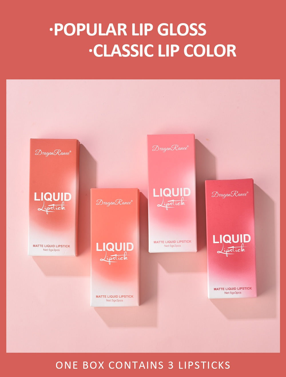 3Pcs Liquid Lipstick Set Matte Velvet Lip Gloss Bean Paste Lip Glaze Moisturize Long Lasting Lip Tint Makeup Cosmetic Kit
