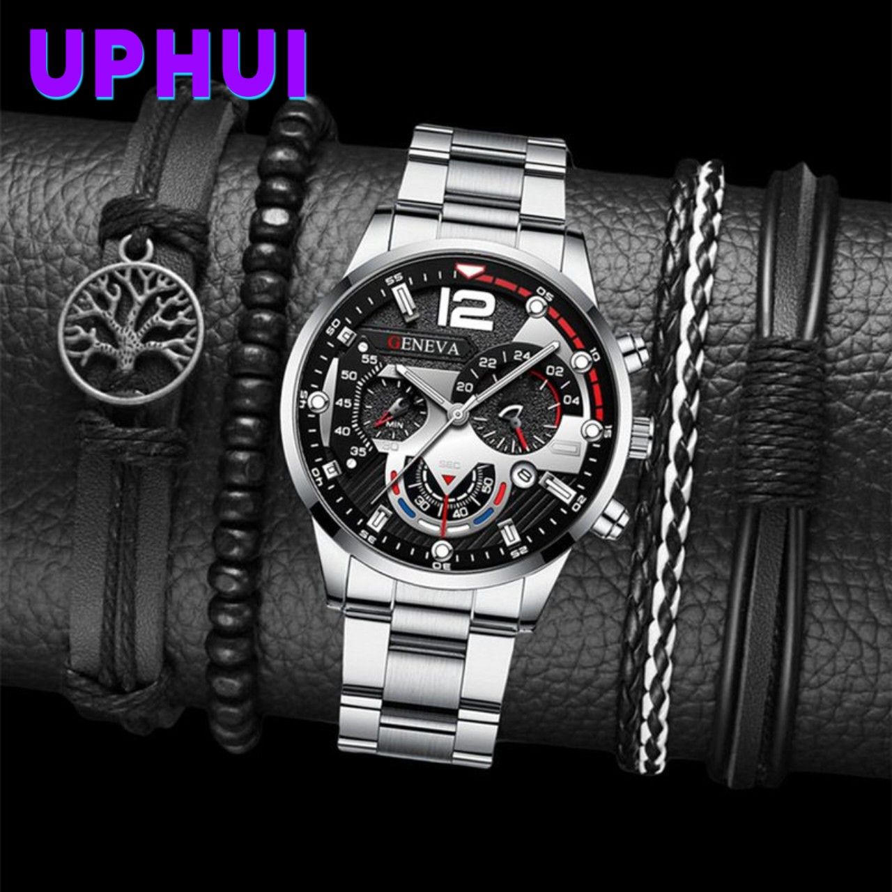 5PCS Men Watch Set Men's Watch And 4PCS Bracelet Fashion With Calendar Sports Business Quartz Steel Strip Watch Men's Sports Watch Male Wrist Watch