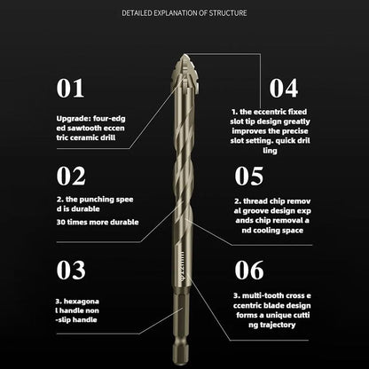 High-hard Four-edged Serrated Eccentric Drill Hand Tools For Dry Drilling Of Ceramic Tiles Glass Marble Concrete Stainless Steel Drill Bits, The Site All Porcelain Concrete Wall Brick Impact Steel Bar