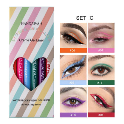 The new 6-piece Eyeliner HANDAIYAN Rotatable Waterproof Non-halo Color Eyeliner pencil set