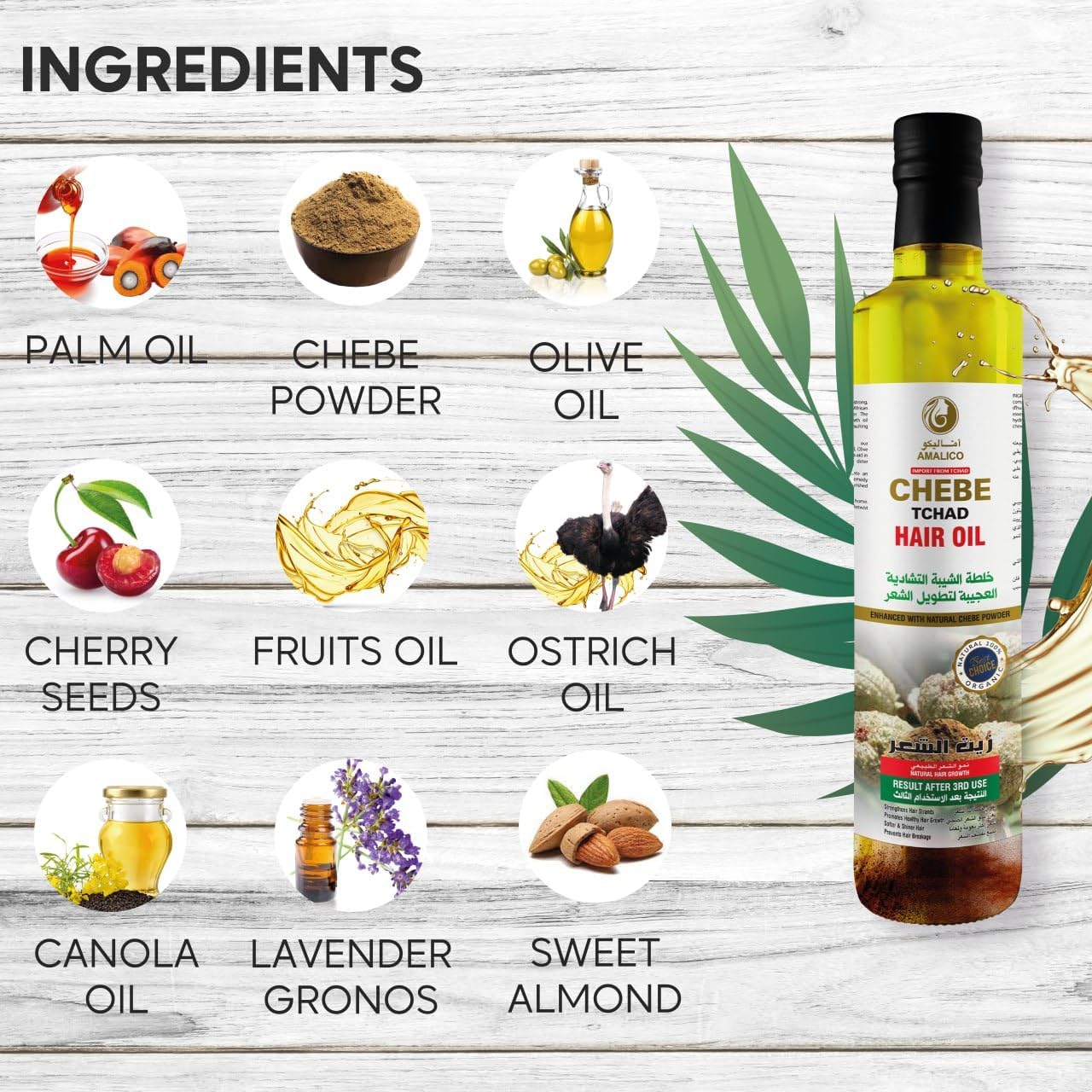 Amalico Chebe Oil for Hair Growth - Olive Oil, Ostrich Oil, Essential Oil, 100% Natural African Chebe Powder for Hair Growth - Ready to Use, Large Volume 130ml