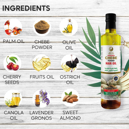 Amalico Chebe Oil for Hair Growth - Olive Oil, Ostrich Oil, Essential Oil, 100% Natural African Chebe Powder for Hair Growth - Ready to Use, Large Volume 130ml
