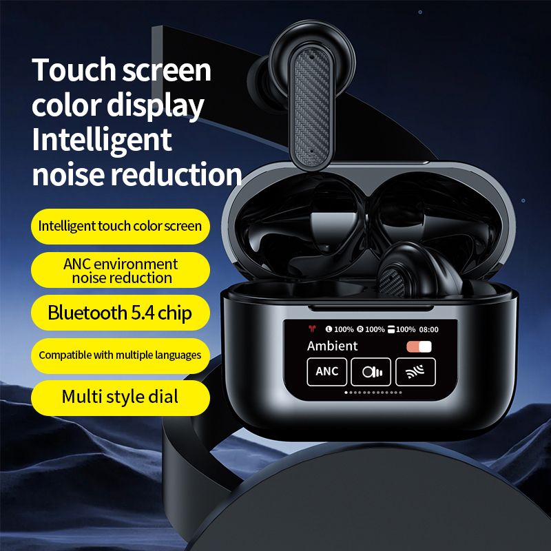 New LED Screen Bluetooth Earphones YW08 Touch Screen Earpods Color Display ANC Wireless Earphone TWS Earbuds Noise Cancelling Earphones For Android iOS Phones
