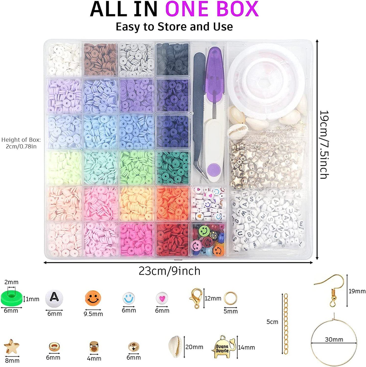 6000 Pcs Clay Beads for Bracelet Making Kit, 24 Colors Flat Round for Jewelry Bracelet Necklace Earring Making for Girls 8-12, Gift