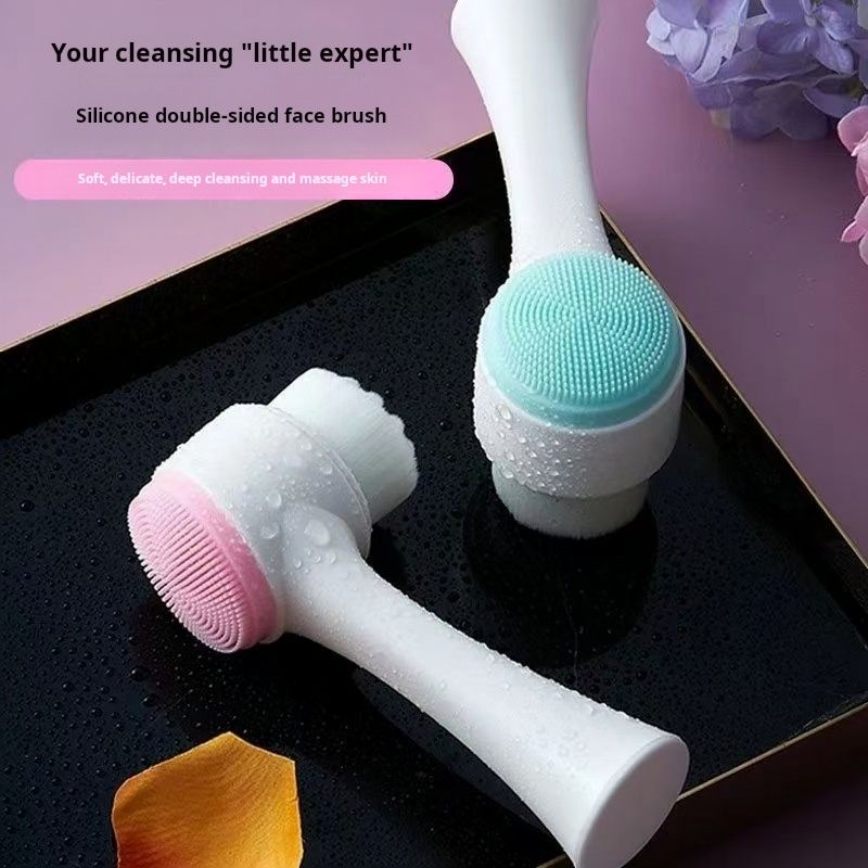 Double sided facial brush with soft bristles and silicone facial cleanser, manual cleansing brush, facial cleansing tool, deep pore cleaning device