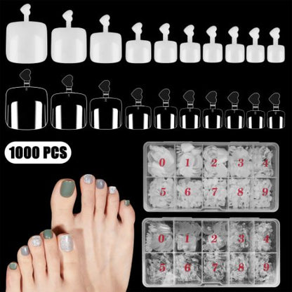 1000pcs Toe Nail Tips, Short Square False Soft Gel Full Cover Toenails, 10 Sizes