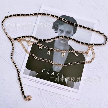 Retro Gold Small Fragrance Letter Waist Chain for Men's Versatile Decorative Dress, Jeans Belt, Women's Accessories New Style