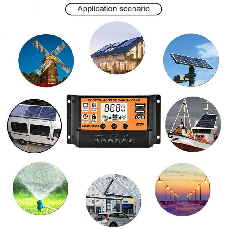 Updated Version Solar Charge Controller 30A/20A/10A 12V 24V Auto Solar Charge Controller MPPT/PWM Controllers LCD Dual USB Output Solar Panel PV Regulator USB 5V LCD Display