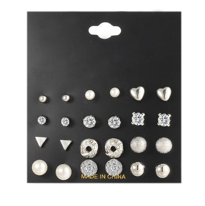 Fashion Lady Alloy Jewelry Love Cross Twist Ring Imitation Pearl Stud Earrings 6 Pieces / set Jewellery MMSHOP Amazon Hot Sale Gold as picture