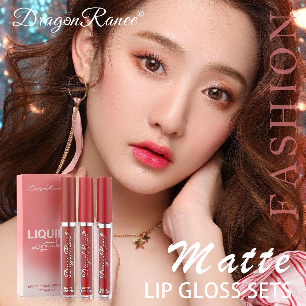 3Pcs Liquid Lipstick Set Matte Velvet Lip Gloss Bean Paste Lip Glaze Moisturize Long Lasting Lip Tint Makeup Cosmetic Kit