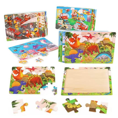 Logic Thinking Intellectual Wooden Game Puzzle Jigsaw Animal Vehicle Cartoon Early Educational Toys For Kids Children Gift