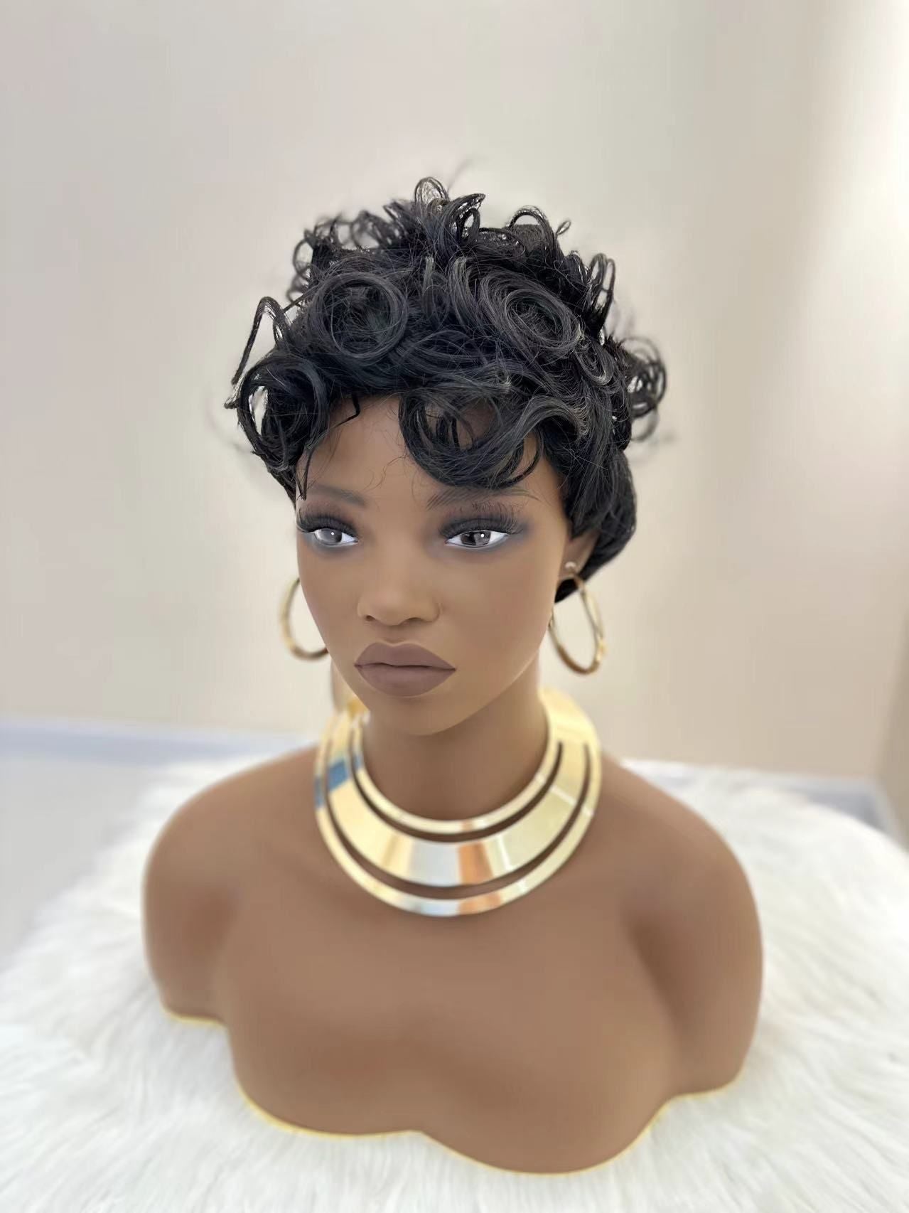 Synthetic Short Curly Wigs - 6 Inch 1B Black | Natural Look(African Women, Quick Install, Birthday Gift)