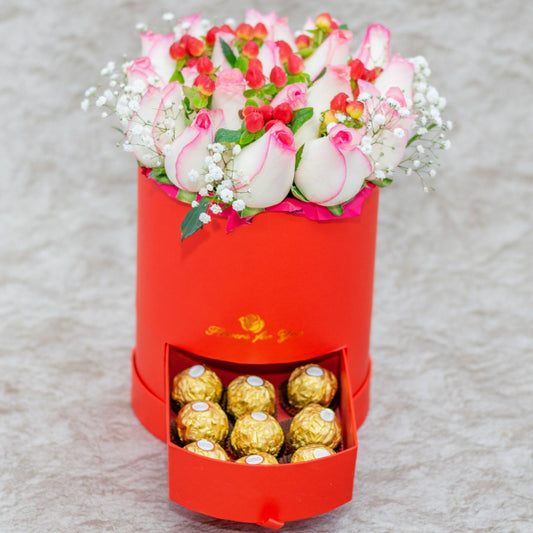 Alya flower box  Flowers and Ferrero Rocher Chocolate