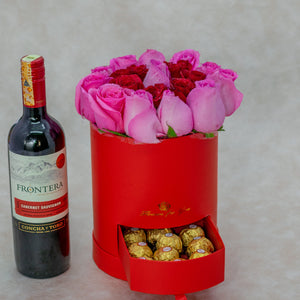 Alya Flower Box  Roses, Chocolates and Wine