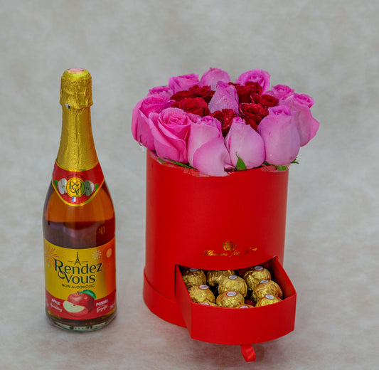 Alya Flower Box  Roses, Chocolates and Wine