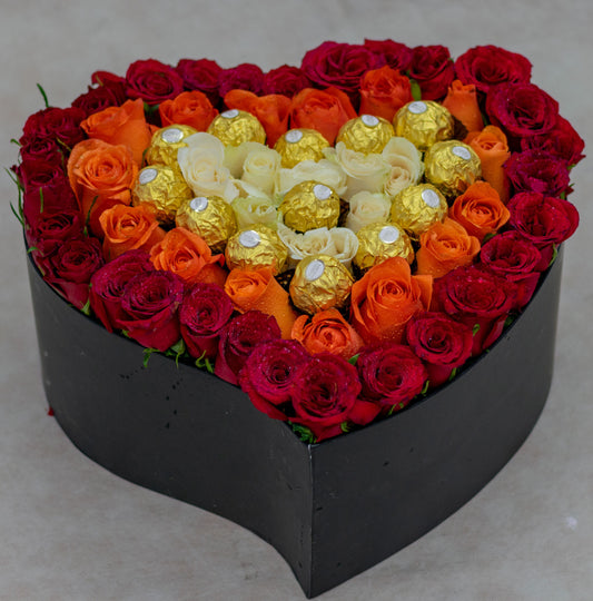 Amaze Mixed Roses and Ferrero Rocher Chocolates in a Love Box