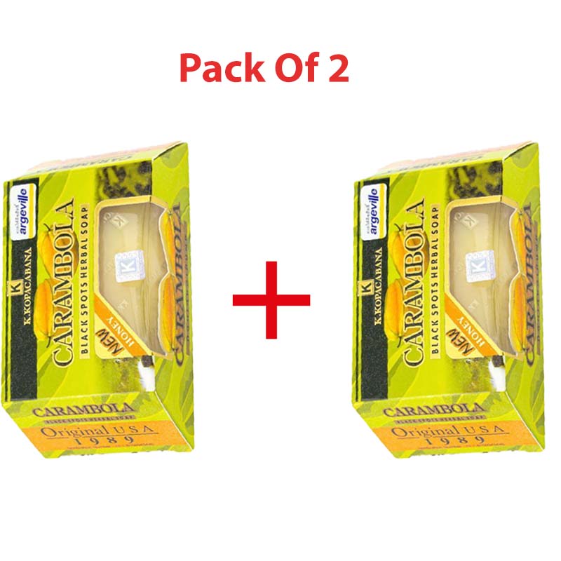 2 Packs Carambola Black Spots Herbal Soap With Honey for Removing Pimples & Blackheads Cleansing Nourishing Bar Bathing Organic Anti Ageing Full Body Natural Deep Cleaning Fruit Fragrance 120g X 2